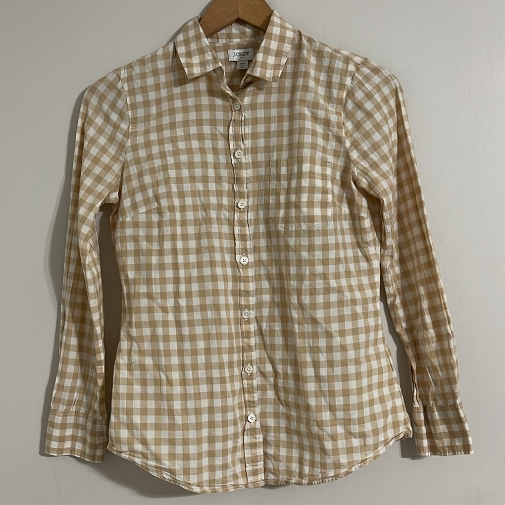 J.Crew women’s tan checkered button down shirt xs